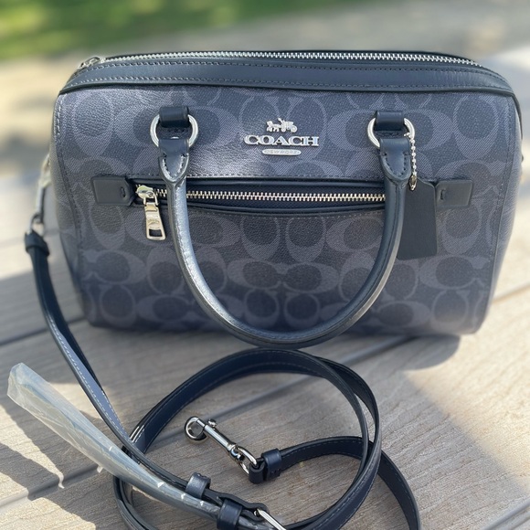 Coach Medium Dark Blue Signature Rowen Bag - Picture 2 of 9